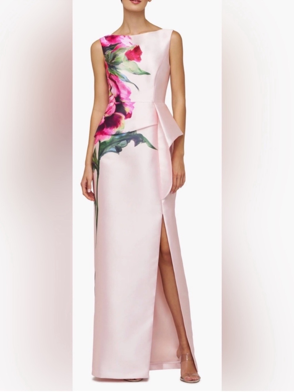Kay Unger Luciana Placed Floral Column Gown